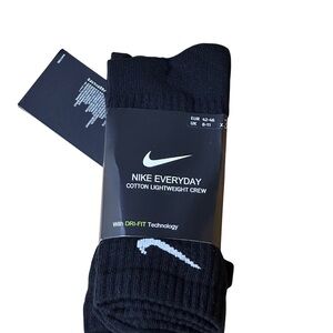 Nike Everyday Cotton Lightweight Crew Socks - Black x3 socks Large